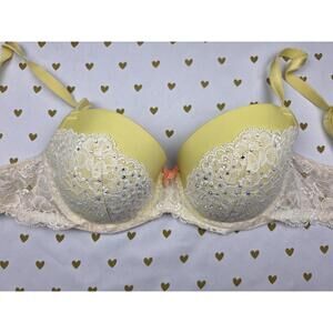 Victorias Secret DREAM ANGELS BLING Lace accent Lined Demi Bra Balconette 32DD